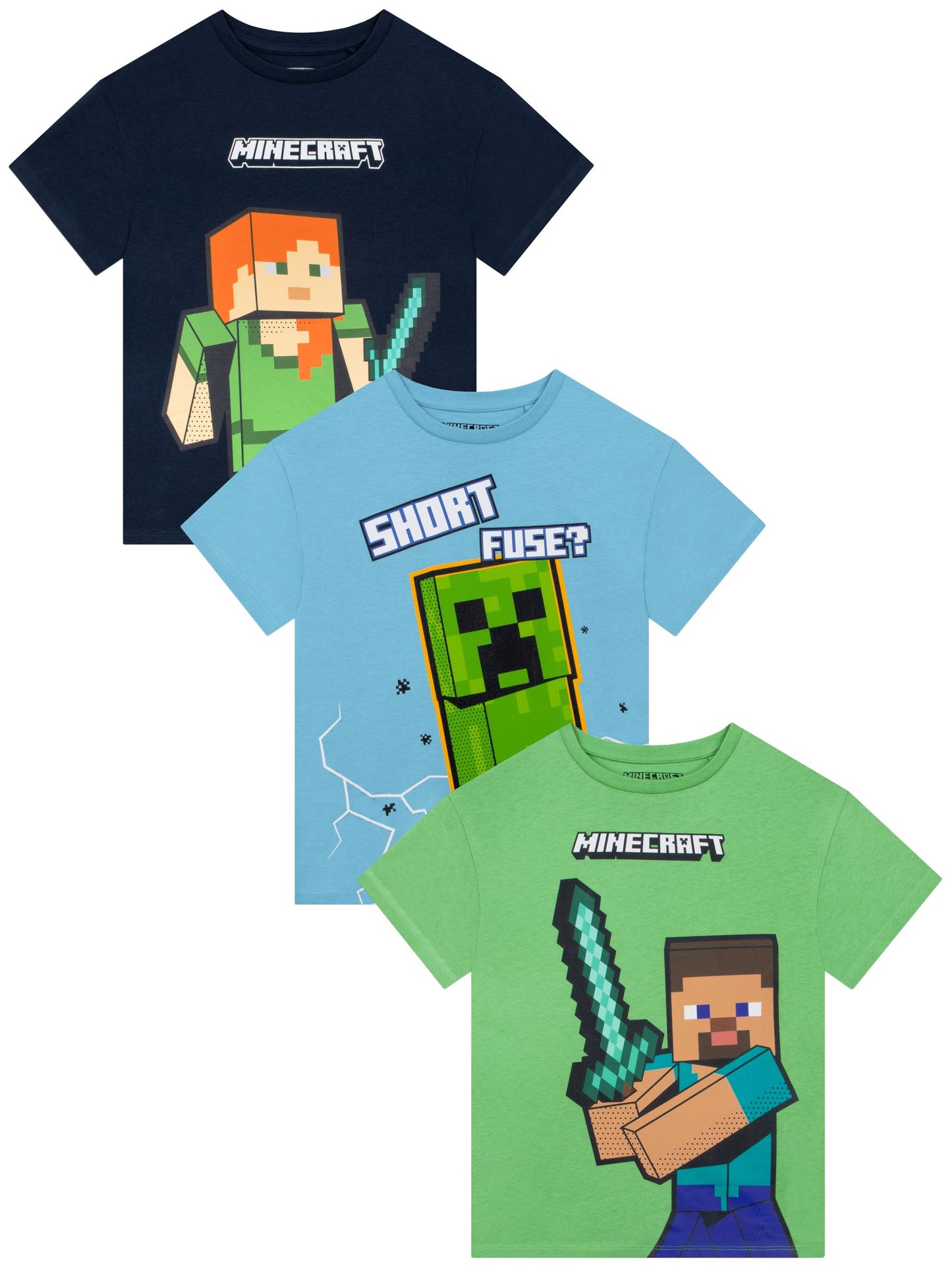 Dsiney Kidz - Character Green Minecraft T-Shirts 3 Pack Steve And Creeper image 1