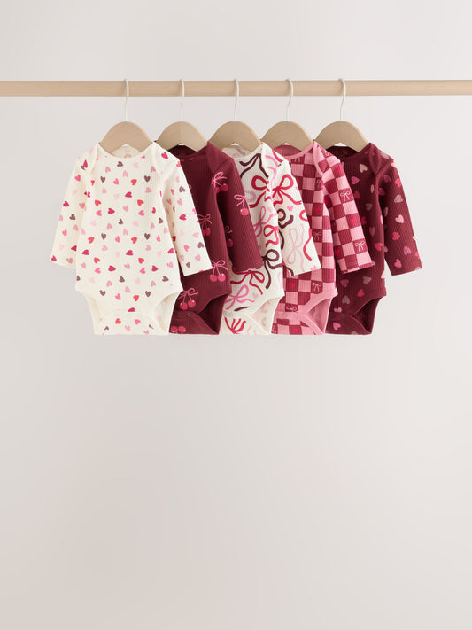 Dsiney Kidz - Red/Pink Bow Long Sleeve Baby Bodysuits 5 Pack image 1