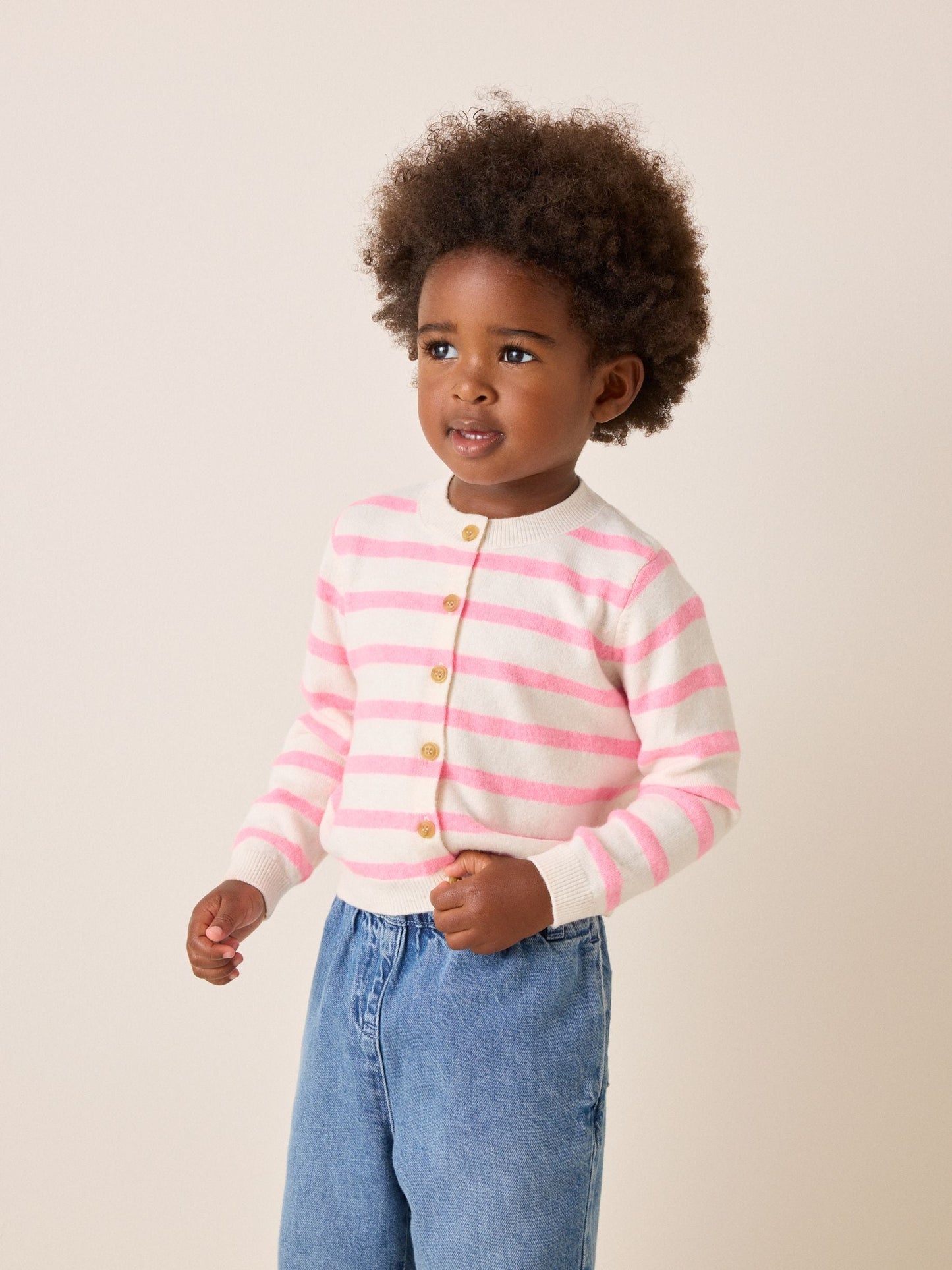 Dsiney Kidz - Ecru Pink stripe Knit Cardigan (3mths-7yrs) image 1