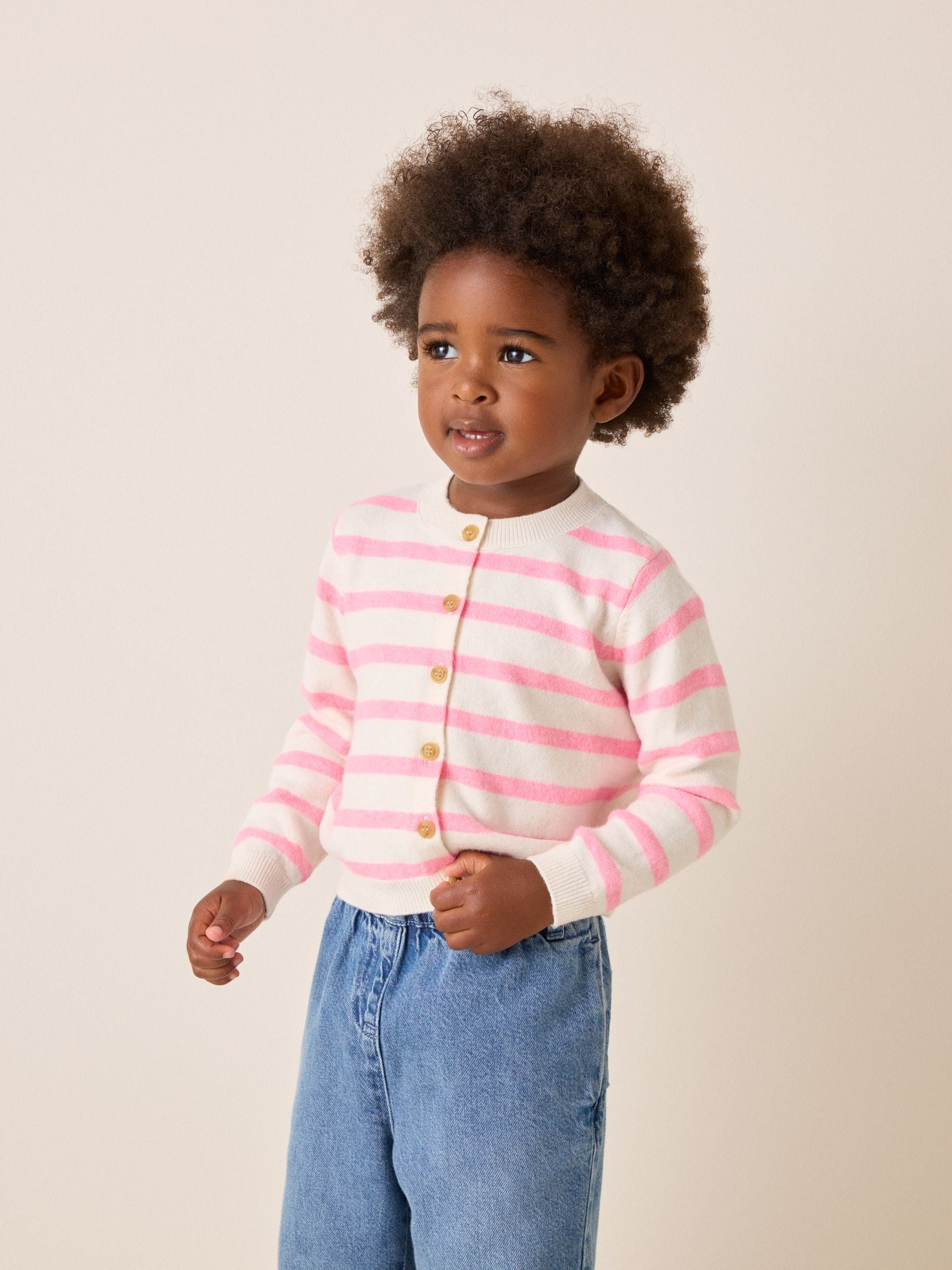 Dsiney Kidz - Ecru Pink stripe Knit Cardigan (3mths-7yrs) image 1