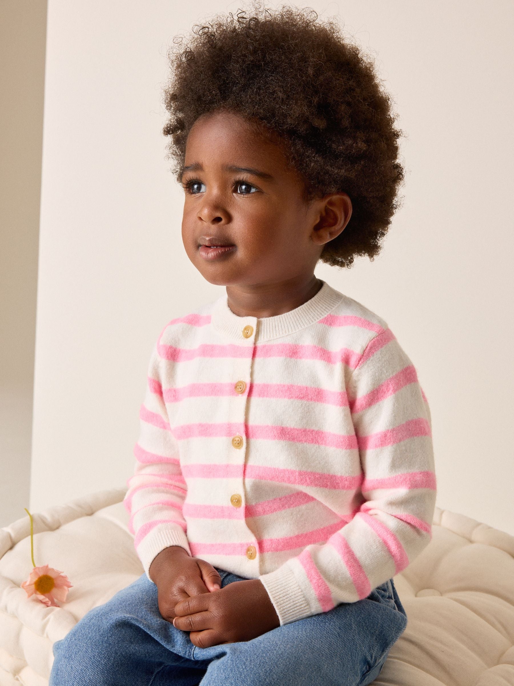 Dsiney Kidz - Ecru Pink stripe Knit Cardigan (3mths-7yrs) image 2