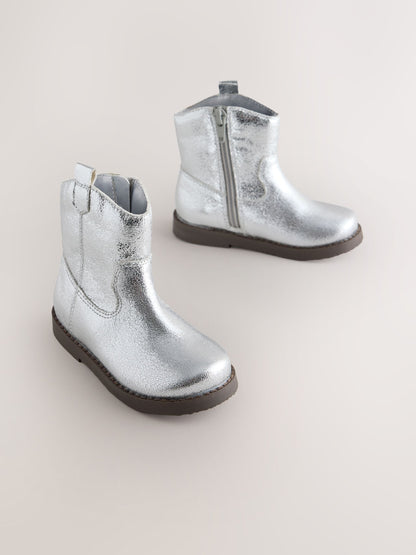 Dsiney Kidz - Silver Metallic Standard Fit (F) Western Ankle Boots image 1