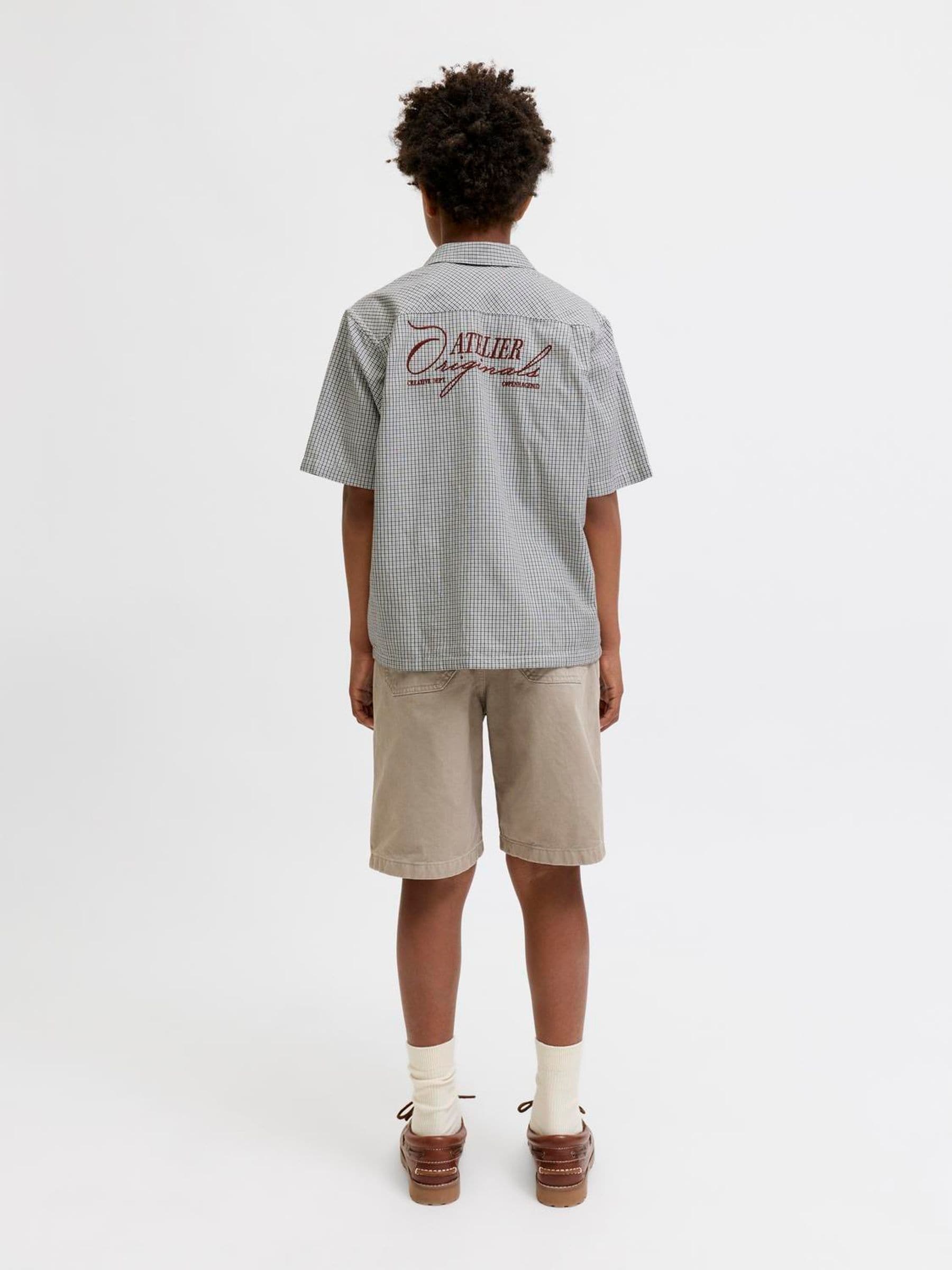 Dsiney Kidz - JACK & JONES Junior Grey Mini Checked Short Sleeved Shirt with Back Embroidery image 2