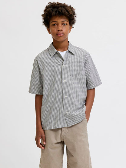 Dsiney Kidz - JACK & JONES Junior Grey Mini Checked Short Sleeved Shirt with Back Embroidery image 3