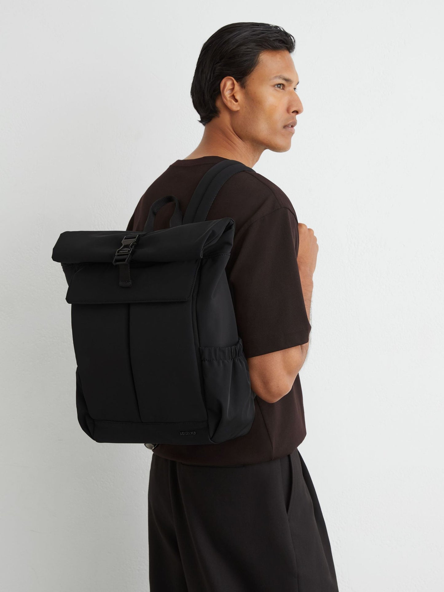 Reiss Black Pascal Technical Roll-Top Backpack image 1