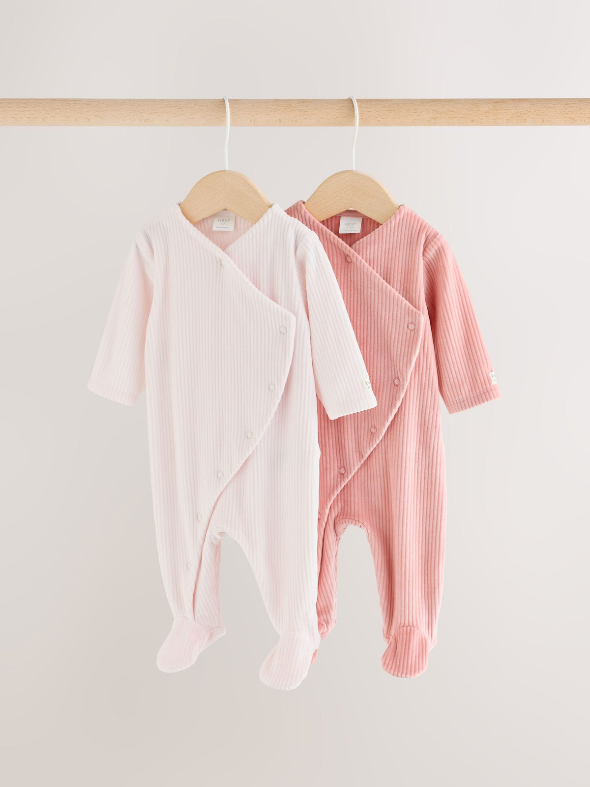 Pink Heart Velour Two Way Zip Baby Sleepsuit 2 Pack - image 1