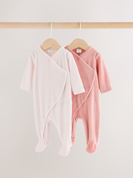 Pink Heart Velour Two Way Zip Baby Sleepsuit 2 Pack - image 1
