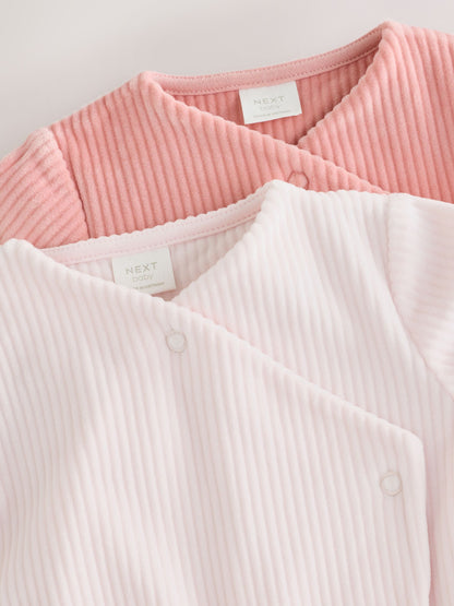 Pink Heart Velour Two Way Zip Baby Sleepsuit 2 Pack - image 12