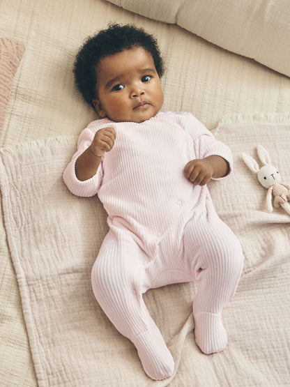 Pink Heart Velour Two Way Zip Baby Sleepsuit 2 Pack - image 2