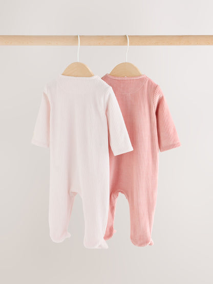 Pink Heart Velour Two Way Zip Baby Sleepsuit 2 Pack - image 7
