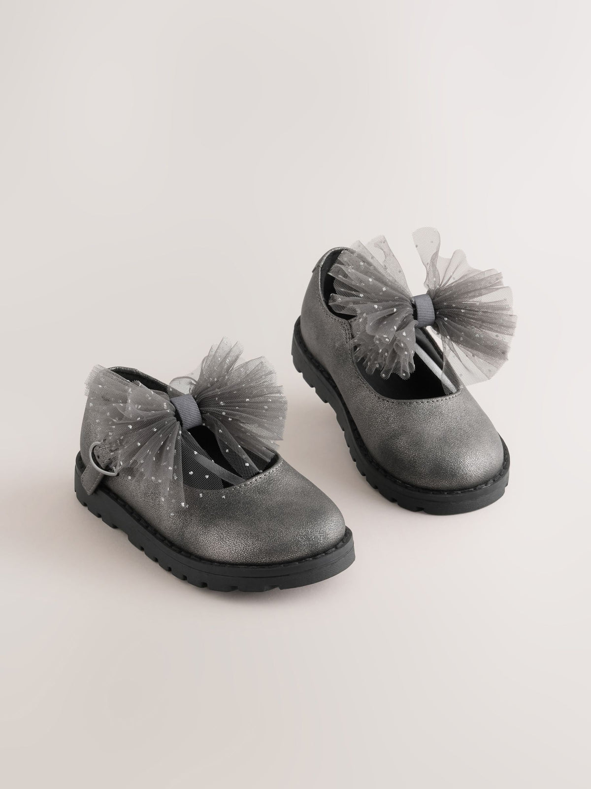 Dsiney Kidz - Pewter Silver Shimmer Wide Fit (G) Chunky Bow Mary Jane Shoes image 1