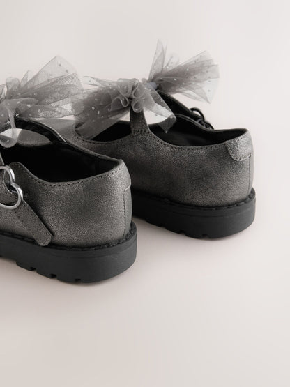 Dsiney Kidz - Pewter Silver Shimmer Wide Fit (G) Chunky Bow Mary Jane Shoes image 3