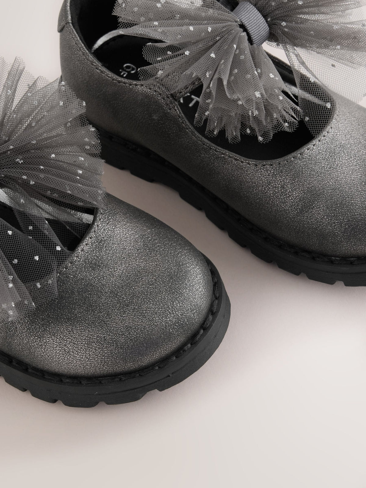 Dsiney Kidz - Pewter Silver Shimmer Wide Fit (G) Chunky Bow Mary Jane Shoes image 4