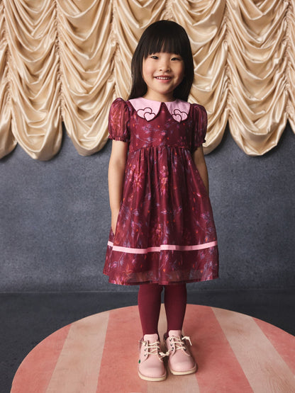 Dsiney Kidz - Burgundy Floral Embroidered Collar Puff Sleeve Occasion Dress (3mths-8yrs) image 2