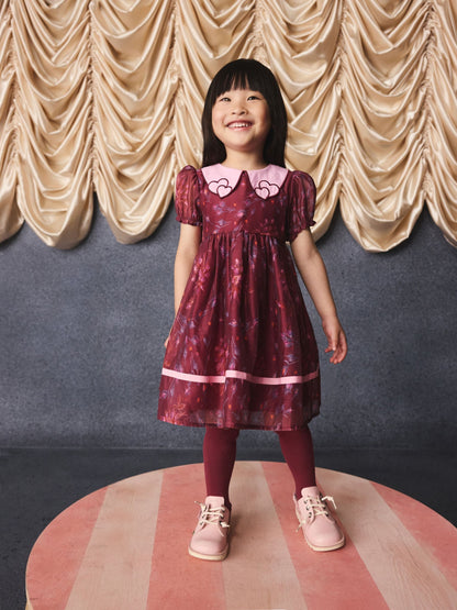 Dsiney Kidz - Burgundy Floral Embroidered Collar Puff Sleeve Occasion Dress (3mths-8yrs) image 3