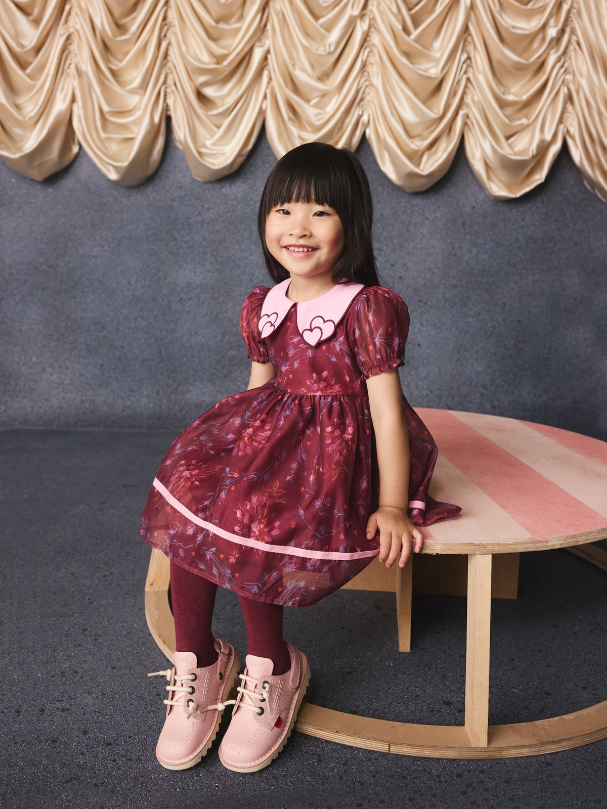 Dsiney Kidz - Burgundy Floral Embroidered Collar Puff Sleeve Occasion Dress (3mths-8yrs) image 5