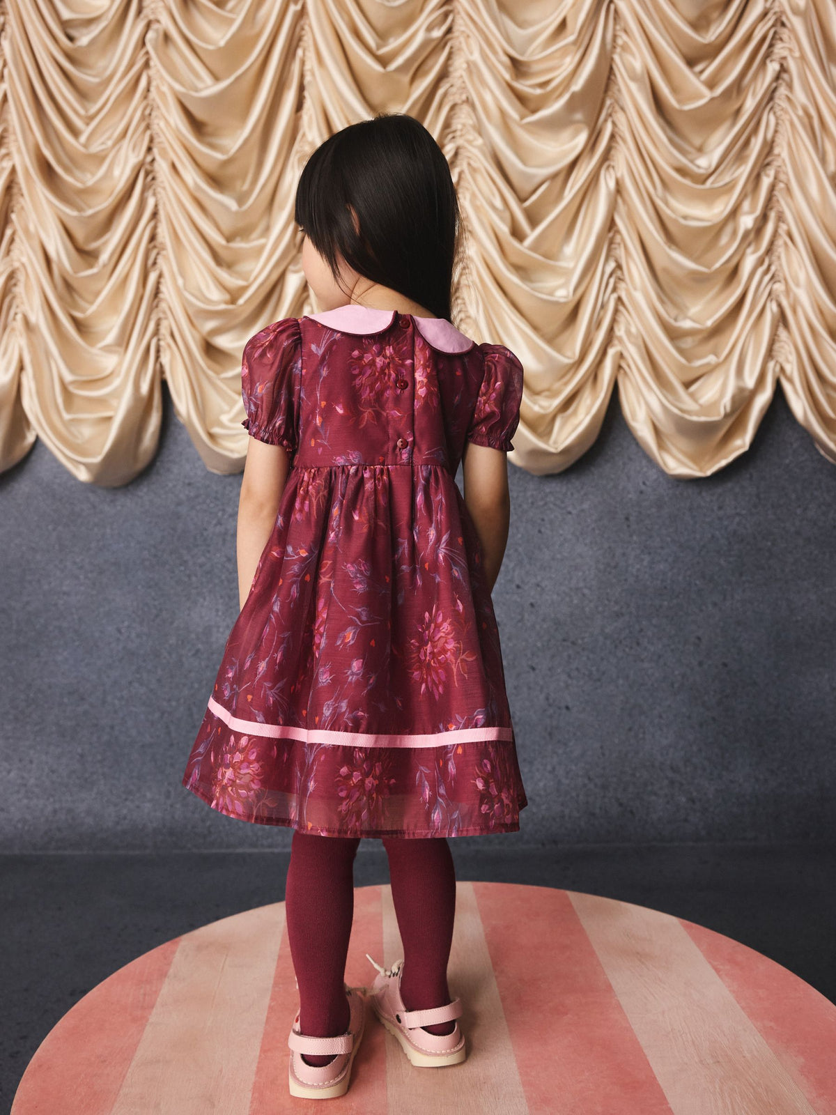 Dsiney Kidz - Burgundy Floral Embroidered Collar Puff Sleeve Occasion Dress (3mths-8yrs) image 8
