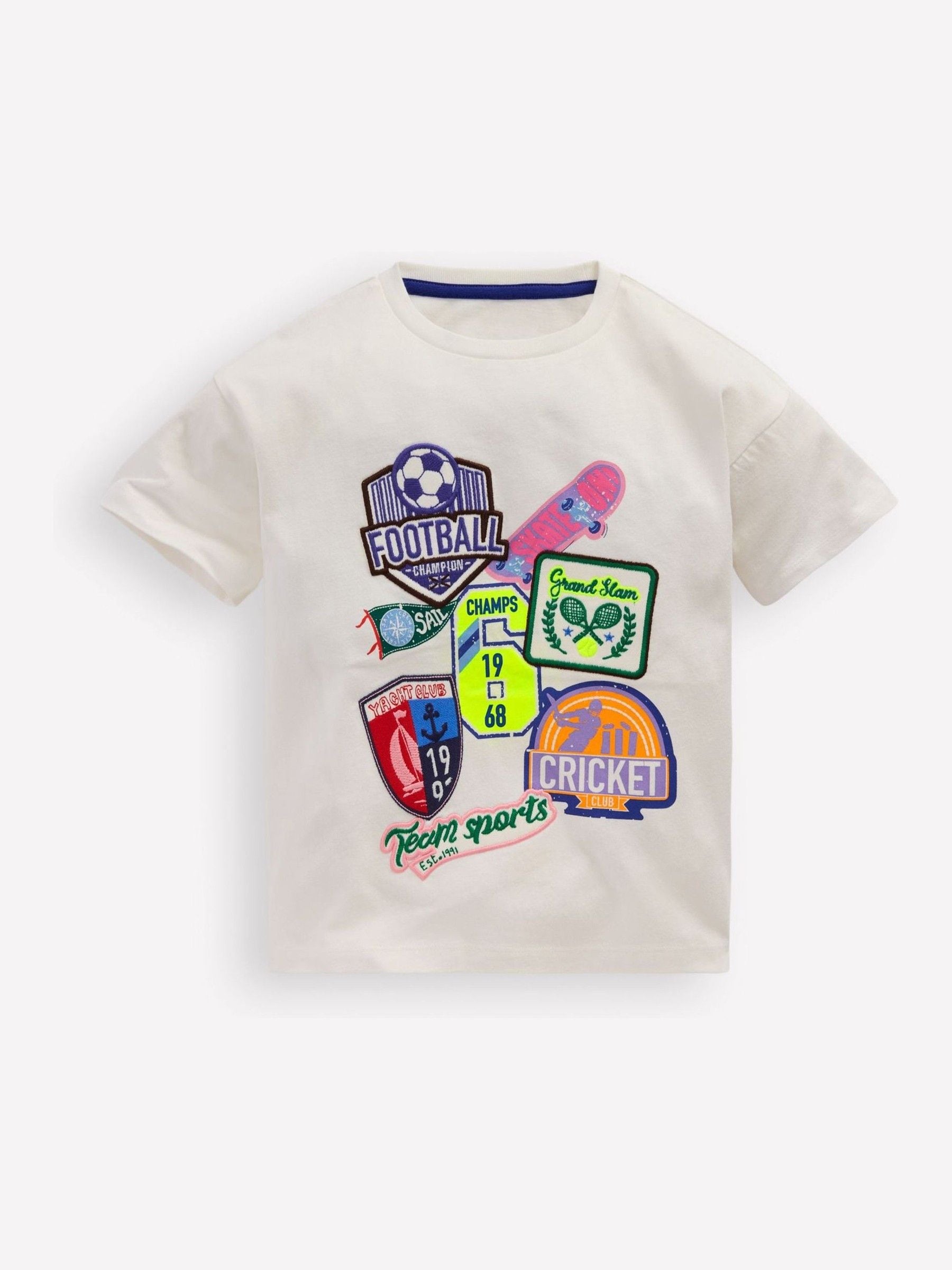 Boden Cream Short Sleeve Badge T-Shirt image 1