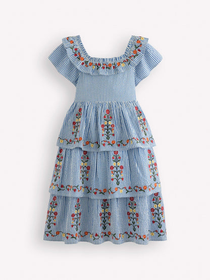 Boden Blue Tiered Ruffle Woven Dress image 1