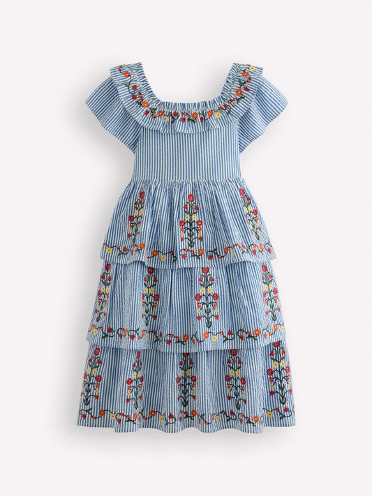 Boden Blue Tiered Ruffle Woven Dress image 1