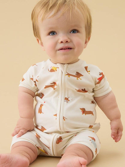 MORI Cream Sausage Dog Supersoft Summer Zip Up Romper image 1