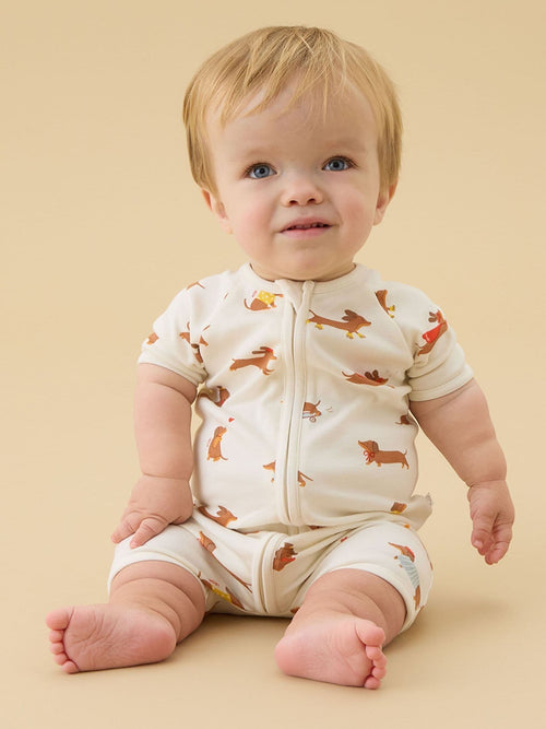 MORI Cream Sausage Dog Supersoft Summer Zip Up Romper image 1