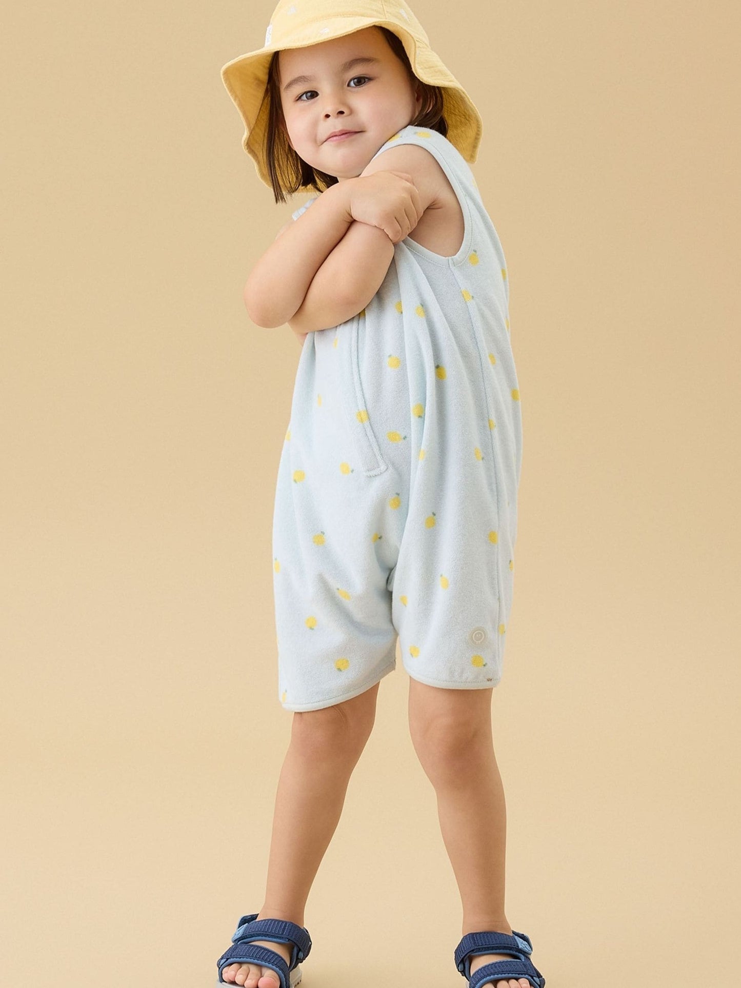 MORI Blue Lemon Print Soft Towelling Romper image 2