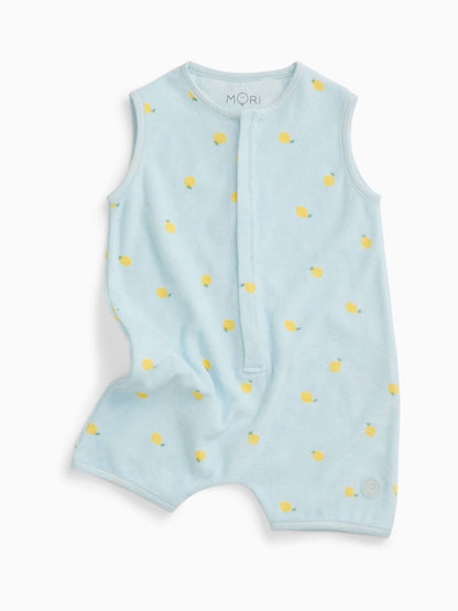 MORI Blue Lemon Print Soft Towelling Romper image 4