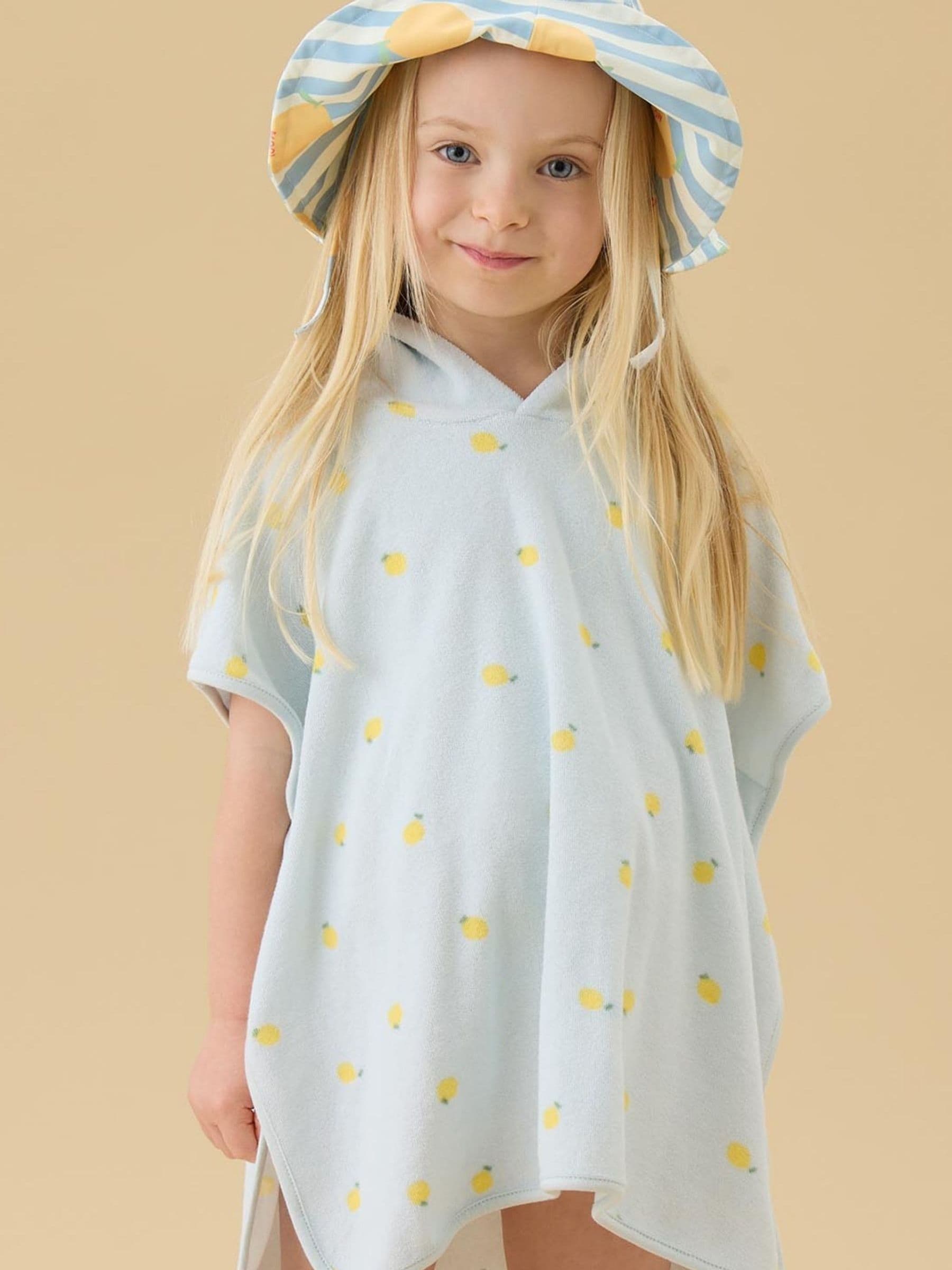 MORI Blue Lemon Print Soft Bath Poncho Towel image 1