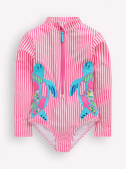 Boden Pink Fun Long Sleeve Swimsuit image 1