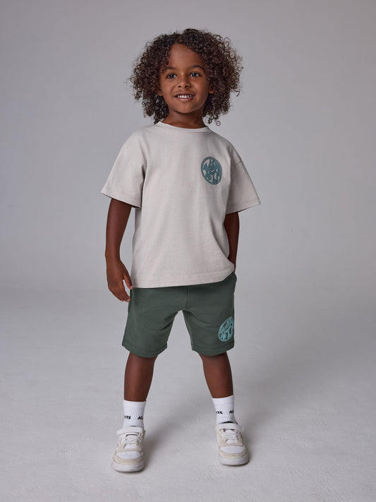 Dsiney Kidz - smALLSAINTS Neutral/Green Distortion T-Shirt and Sweat Short Younger Set image 1