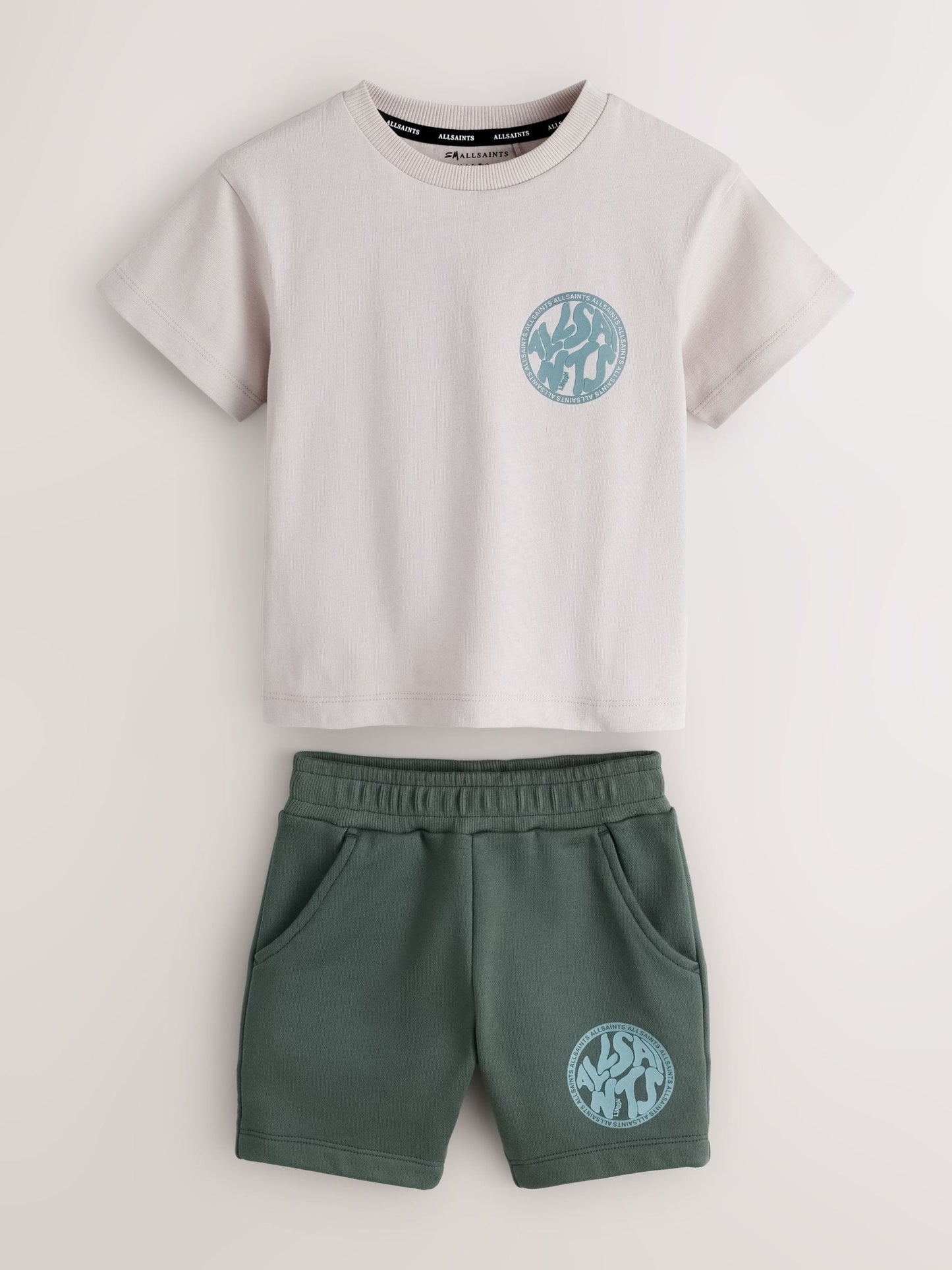 Dsiney Kidz - smALLSAINTS Neutral/Green Distortion T-Shirt and Sweat Short Younger Set image 6