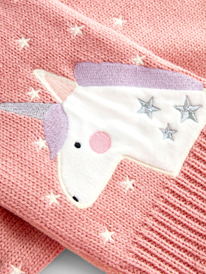 JoJo Maman Bébé Pink Unicorn Knitted Scarf - image 3