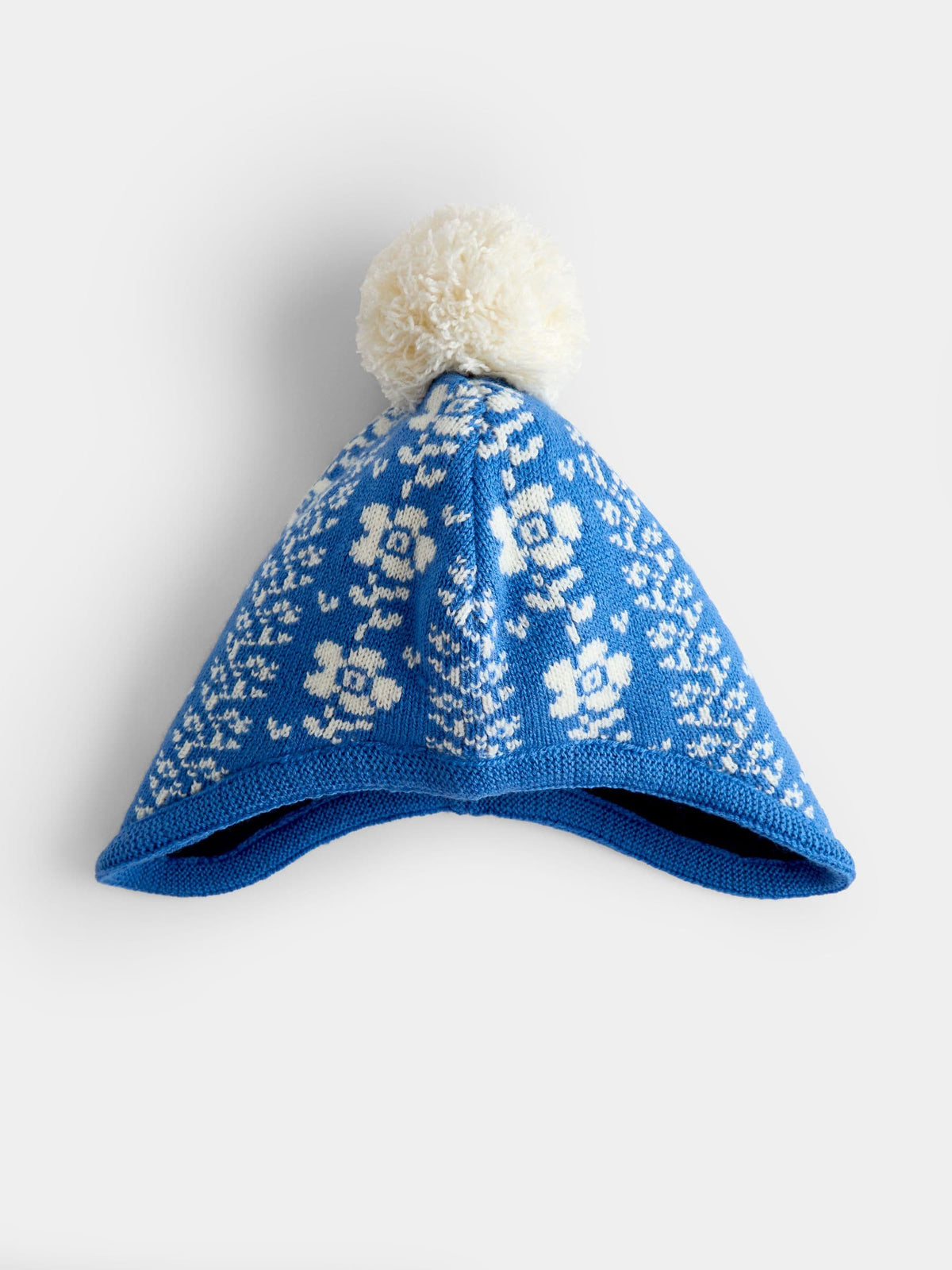 JoJo Maman Bébé Blue Floral Pom Pom Knitted Hat - image 2