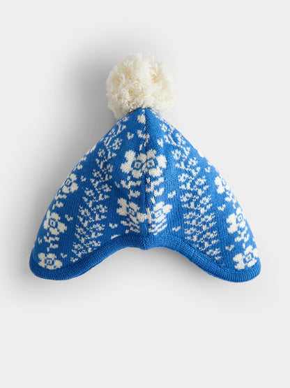 JoJo Maman Bébé Blue Floral Pom Pom Knitted Hat - image 3