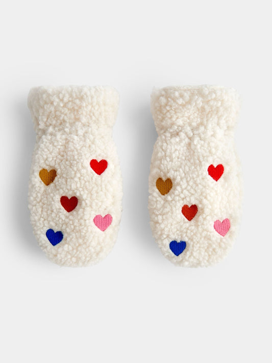 JoJo Maman Bébé Cream Hearts Polarfleece Mittens - image 1