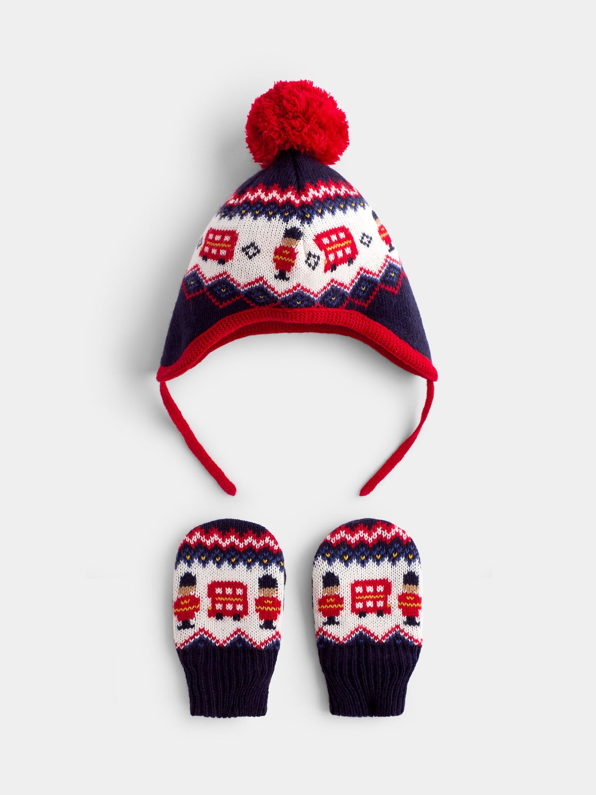 JoJo Maman Bébé Navy London Knitted Hat and Mitten Set - image 1