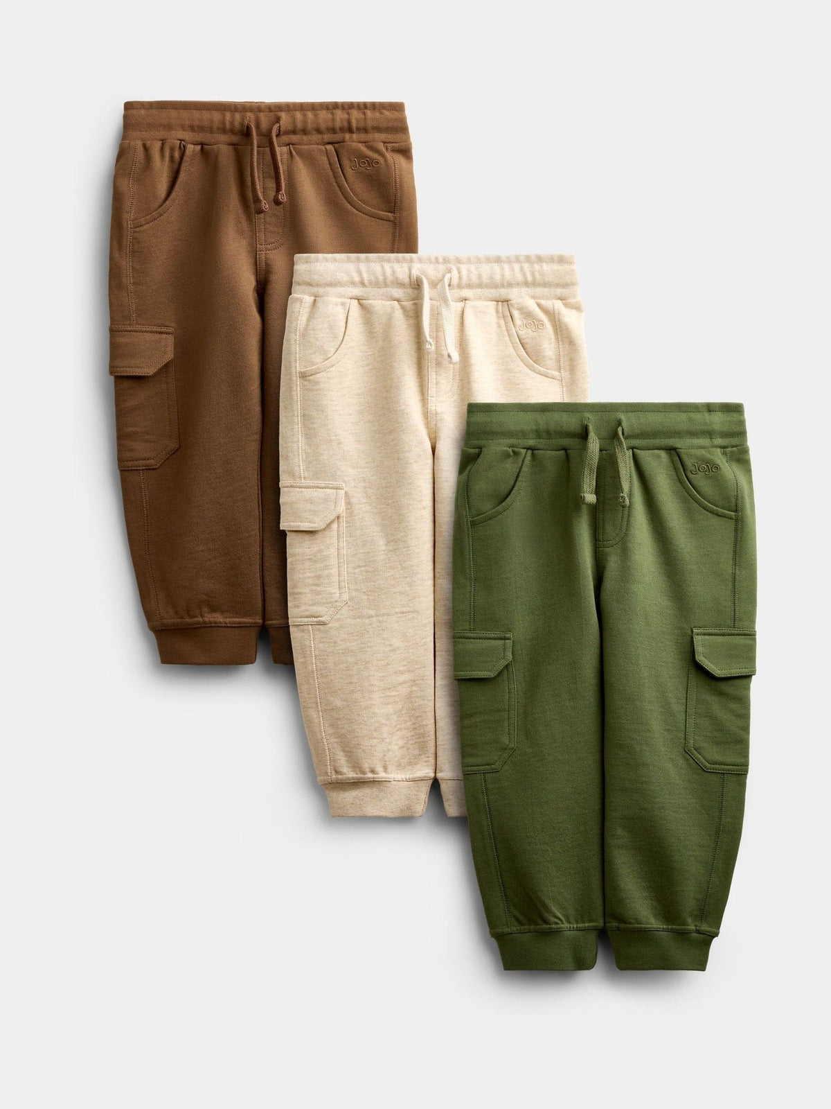 Dsiney Kidz - JoJo Maman Bébé Natural Tan & Khaki Green 3-Pack Cargo Joggers image 1