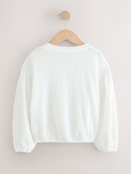 Dsiney Kidz - White Long Sleeve Textured Top (3-16yrs) image 5