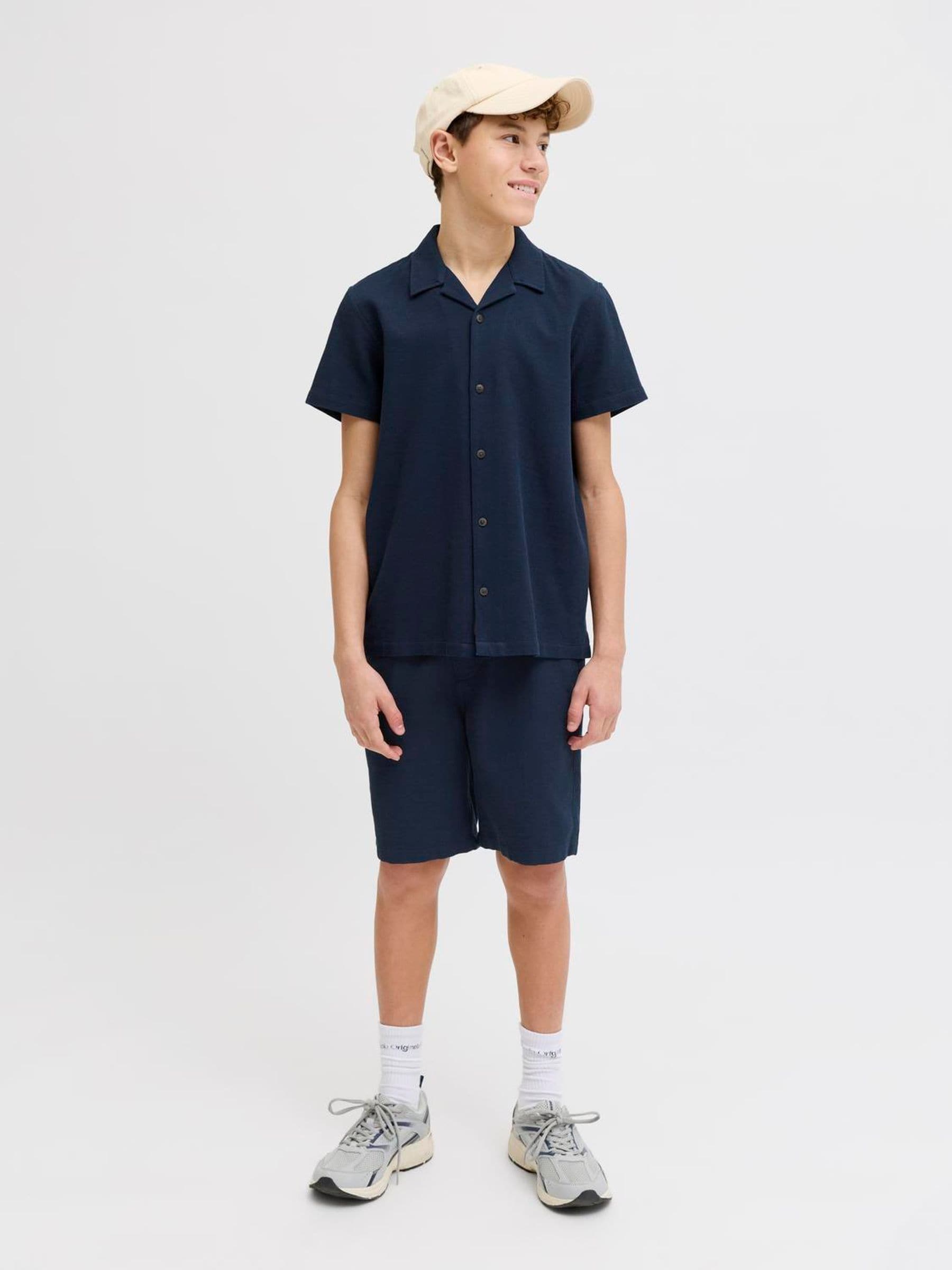 Dsiney Kidz - JACK & JONES JUNIOR Blue Resort Collar Short Sleeve Shirt and Short Textured Set image 1
