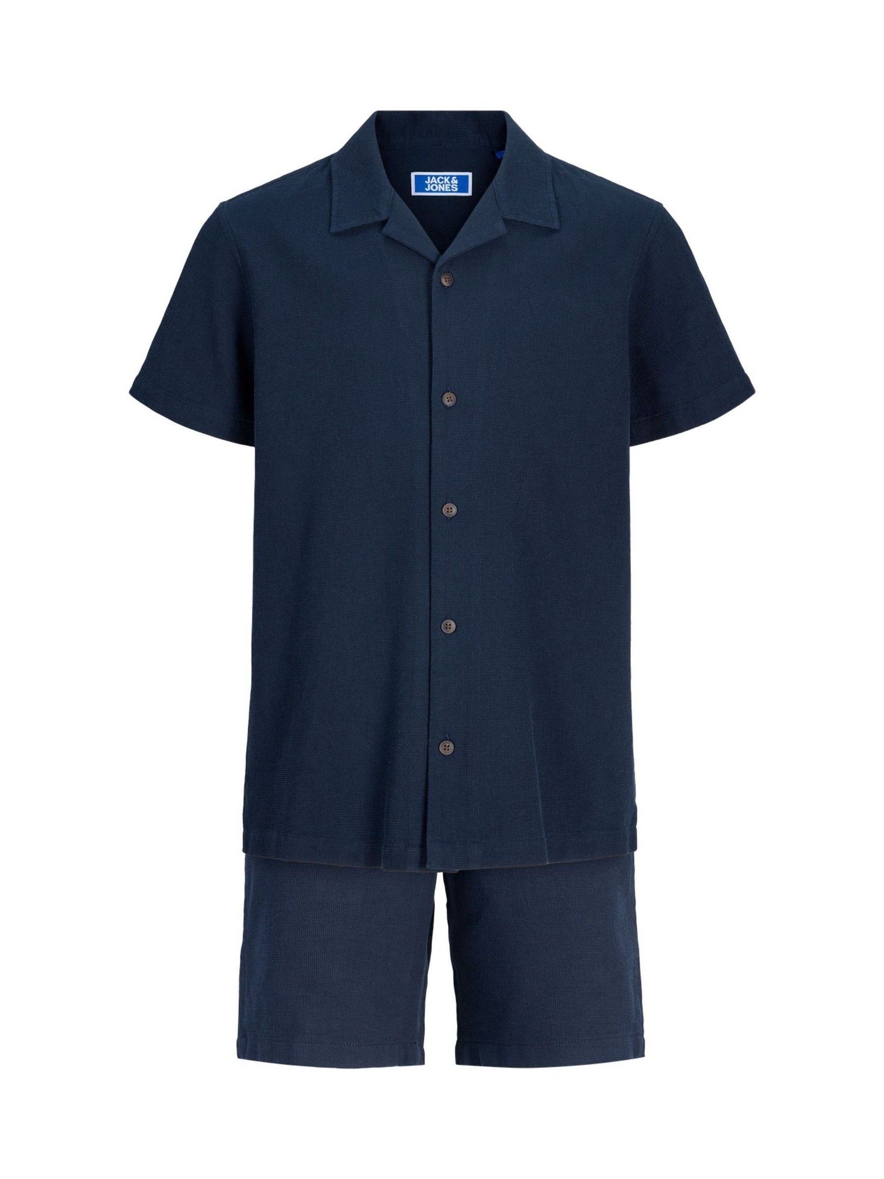Dsiney Kidz - JACK & JONES JUNIOR Blue Resort Collar Short Sleeve Shirt and Short Textured Set image 4