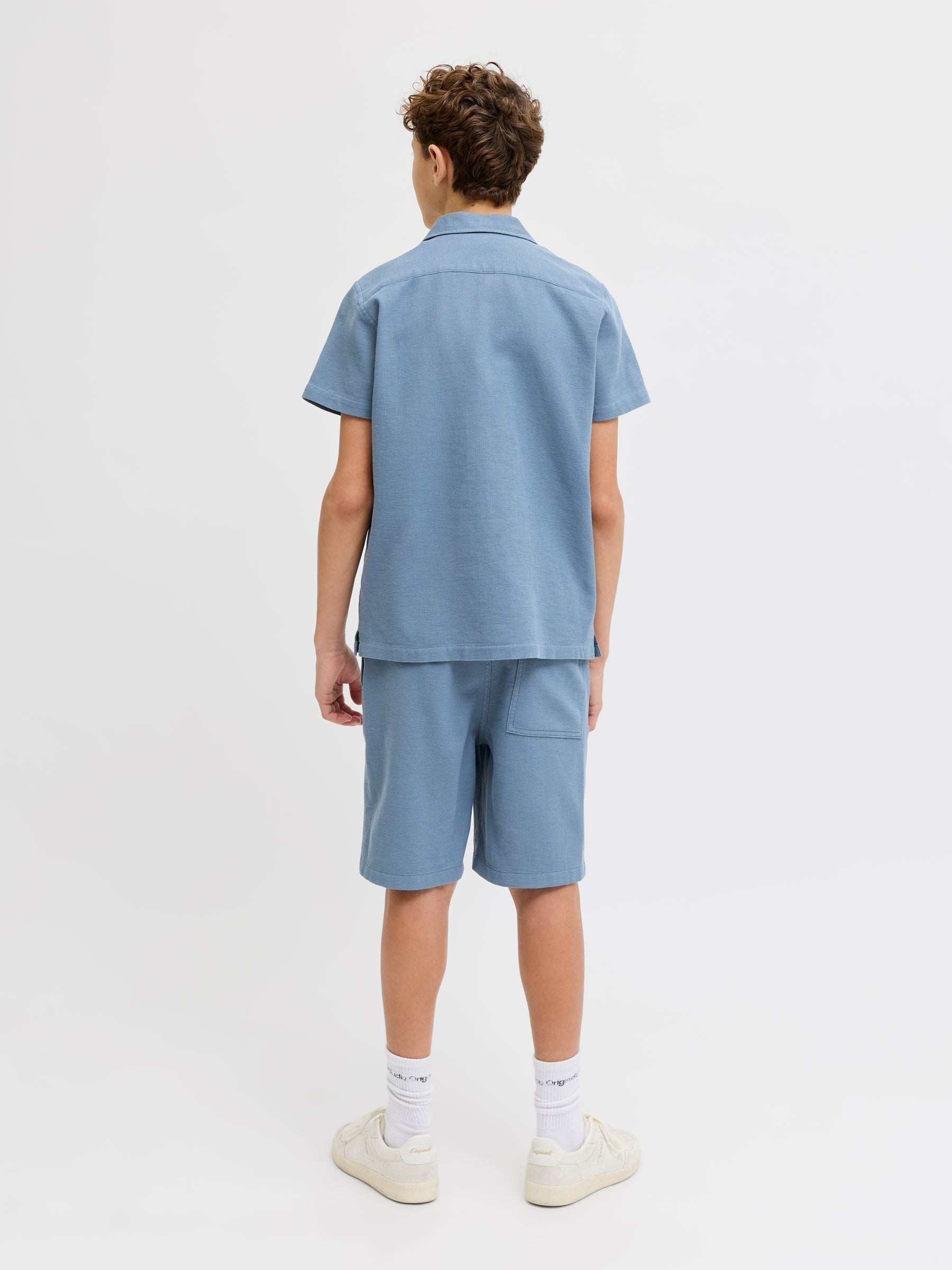Dsiney Kidz - JACK & JONES JUNIOR Light Blue Resort Collar Short Sleeve Shirt and Short Textured Set image 2