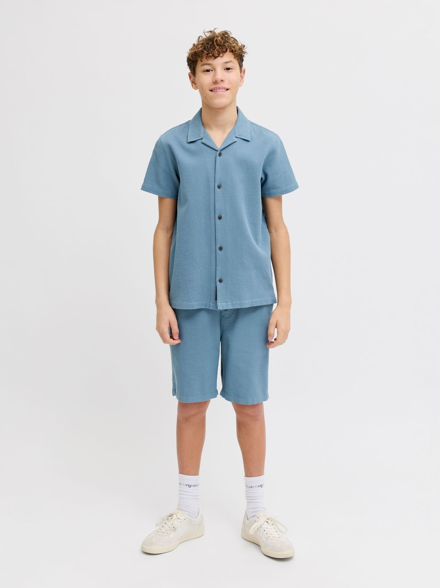 Dsiney Kidz - JACK & JONES JUNIOR Light Blue Resort Collar Short Sleeve Shirt and Short Textured Set image 3