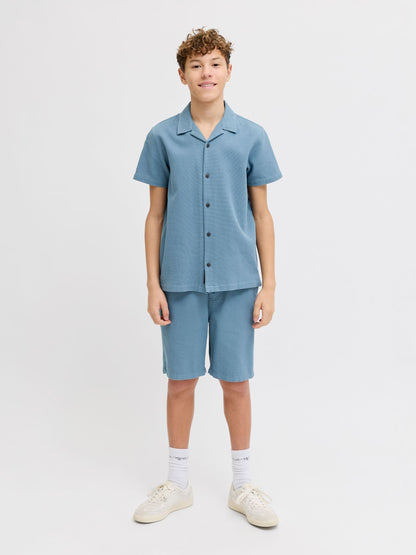 Dsiney Kidz - JACK & JONES JUNIOR Light Blue Resort Collar Short Sleeve Shirt and Short Textured Set image 3