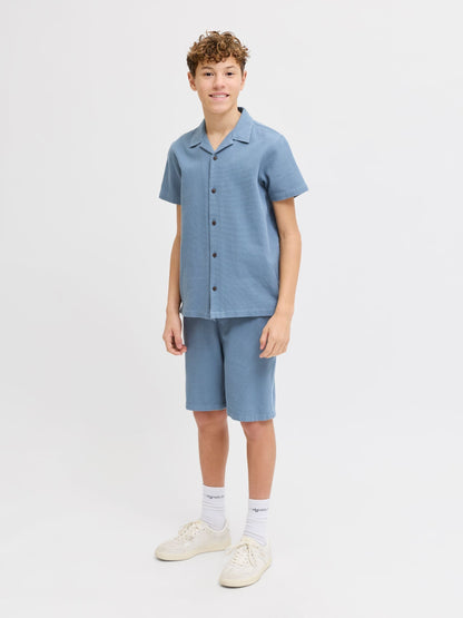 Dsiney Kidz - JACK & JONES JUNIOR Light Blue Resort Collar Short Sleeve Shirt and Short Textured Set image 5