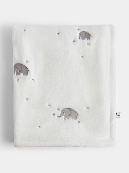 JoJo Maman Bébé Pure White Elephant Embroidered Fleece Blanket - image 1