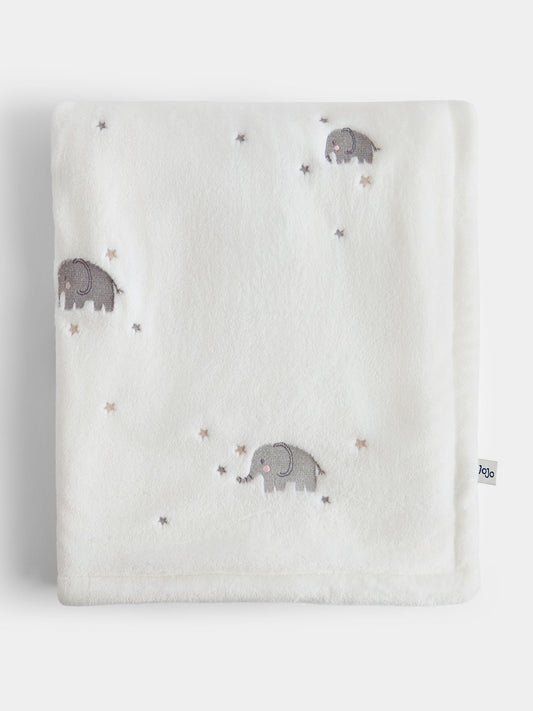 JoJo Maman Bébé Pure White Elephant Embroidered Fleece Blanket - image 1