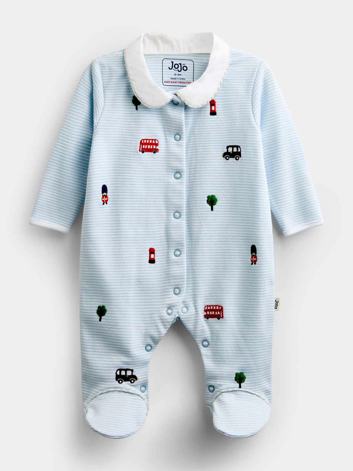 Jojo Maman Bébé Blue London Embroidered Sleepsuit & Hat - image 1