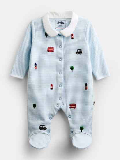 Jojo Maman Bébé Blue London Embroidered Sleepsuit & Hat - image 1