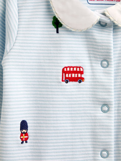 Jojo Maman Bébé Blue London Embroidered Sleepsuit & Hat - image 4